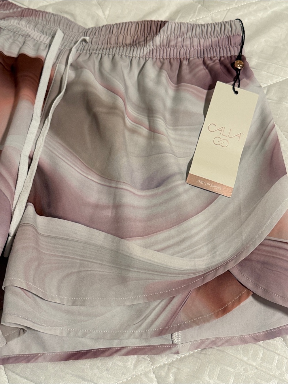 Calia Marble-Print Athletic Shorts - Pink & Gray - Picture 2 of 6